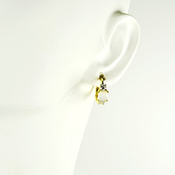SAVVY CIE JEWELRY June Birthstone Gold Plated MOP & Clear CZ Hoop Earrings - Picture 5 of 10